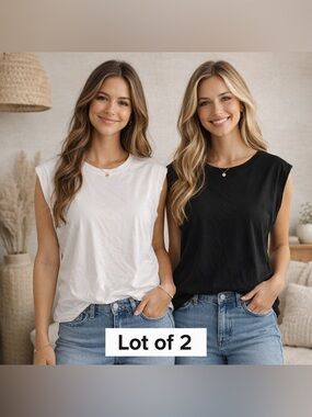 a new day Sleeveless Muscle Tee Lot of 2 Black White XL Women